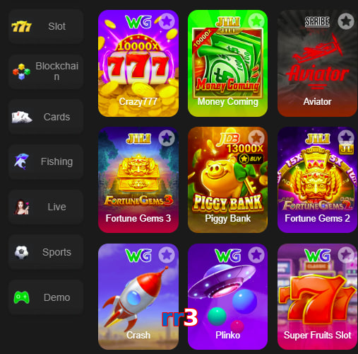 Main screen of Rr3 game page for PK players